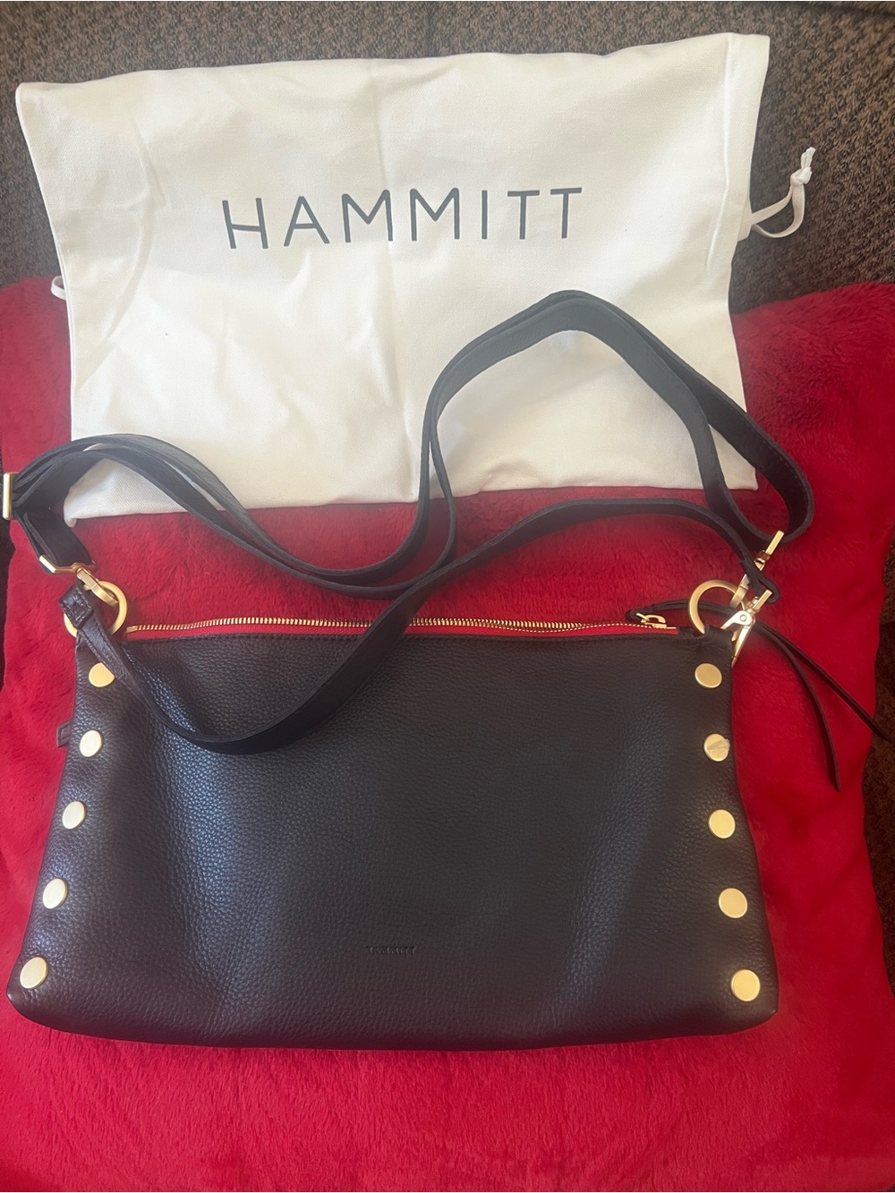 Hammitt Black Leather Kyle Medium Crossbody with Gold Hardware